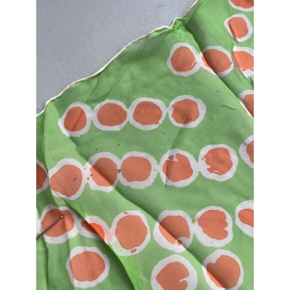 Vintage Polka Dot Rectangle Scarf 40 Inches Long Green & Orange Rayon Silk Blend - Picture 5 of 7